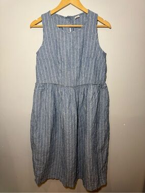 Neetles Tale Blue and white striped linen blend dress| made in Canada|